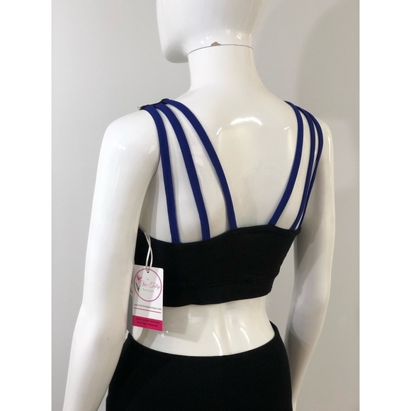 Mono B Womens size S Sports Bra Criss Cross top Royal Blue Black multi straps - Picture 7 of 13